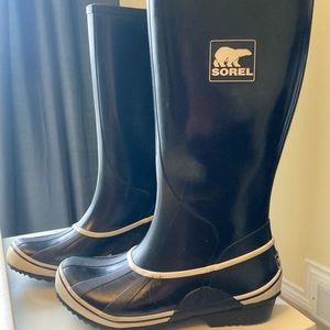 Sorel Calf height Rain Boots Back & White, Size 7